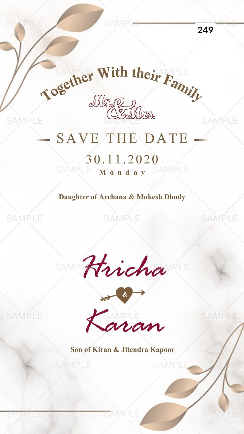Digital Save The Date Invitation Of Indian Family In English Language With Classic Theme Canva Editable Template Design No. 249