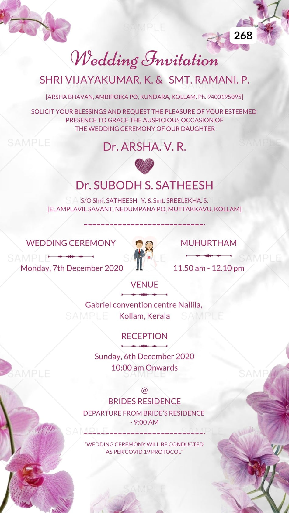 Wedding ceremony invitation card Canva Editable Template of hindu Classic family in english language with  Floral theme design 268