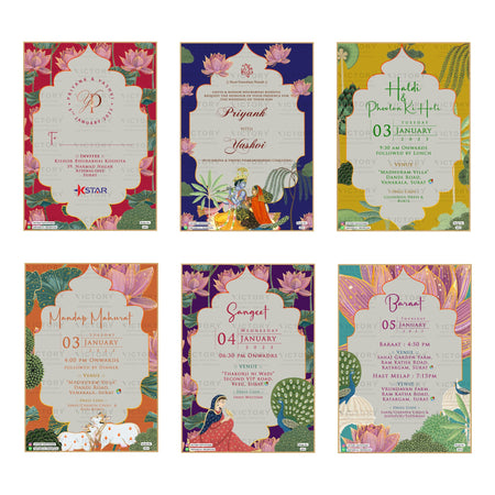 Traditional Indian wedding and celebration digital invitation card set 2872 featuring Priyank and Yashvi templates with Koshiya family branding   