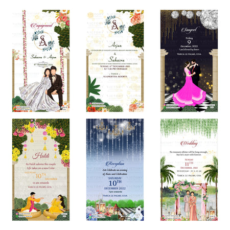 Traditional Indian wedding digital invitation card set 2965 featuring Sahasra and Arjun templates   