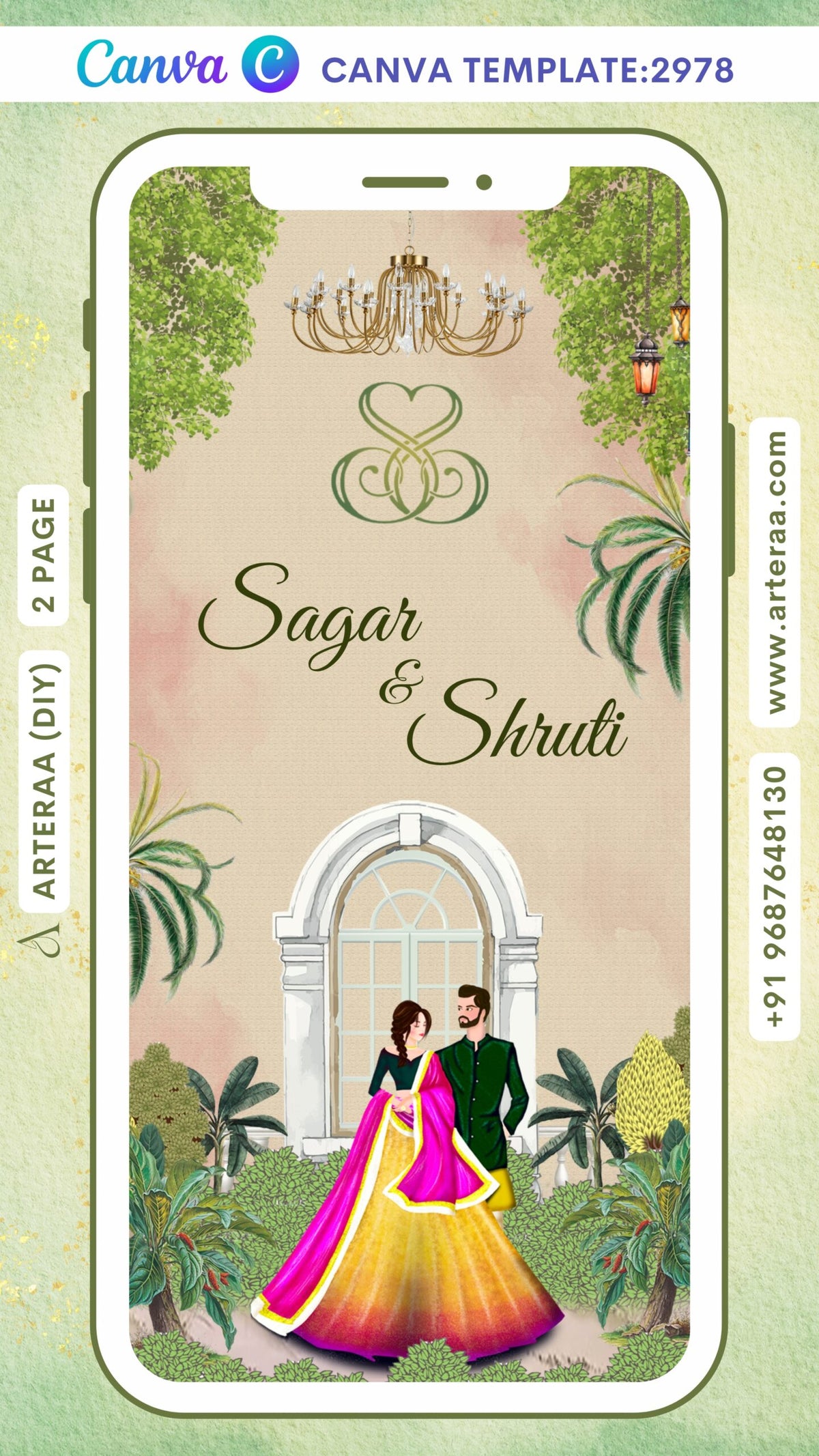 Save the Date Canva Editable video Template in english language with couple doodle as traditional theme design 2978