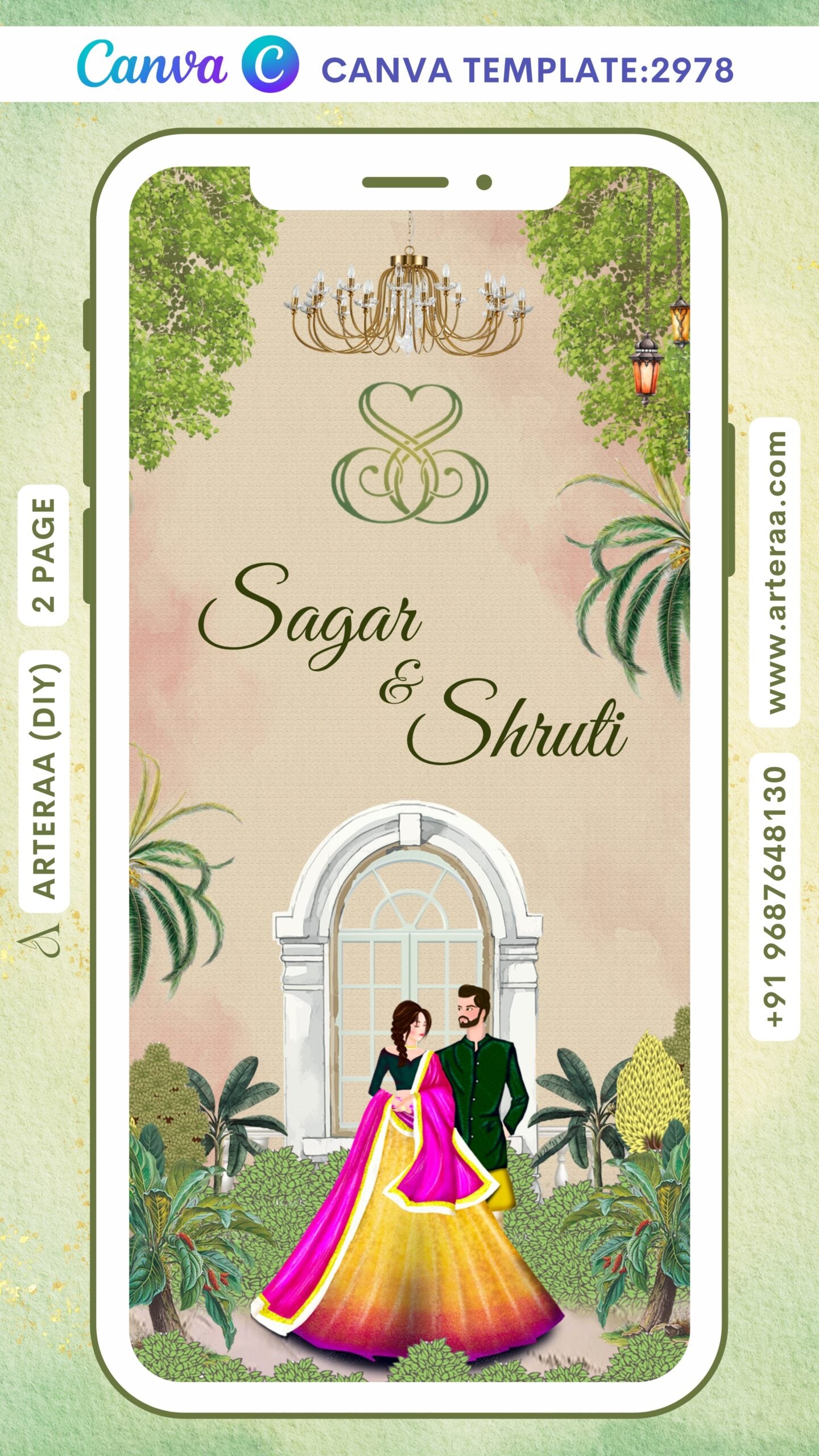 Save the Date Canva Editable video Template in english language with couple doodle as traditional theme design 2978