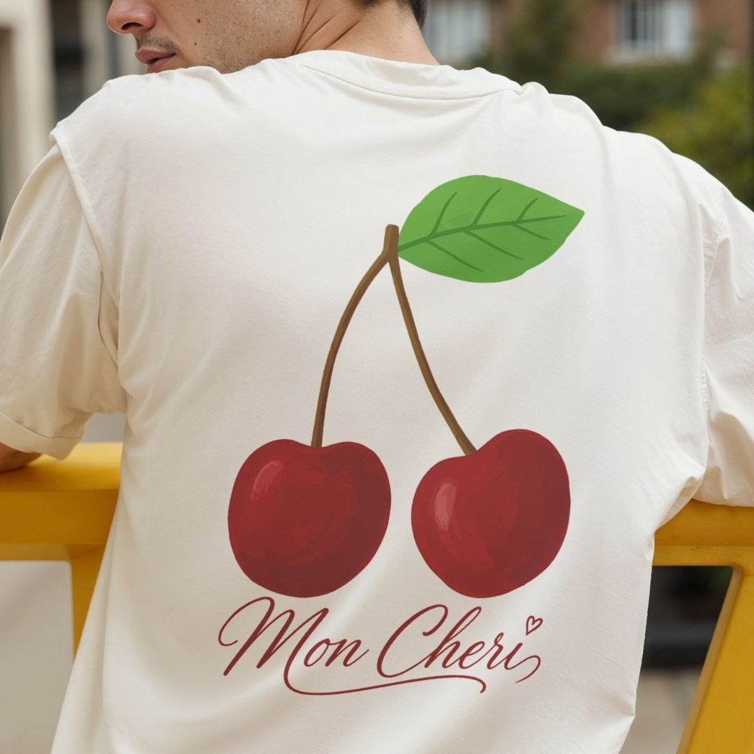 Vintage Cherry T-Shirt Design, Mon Cheri Digital Download, Unisex Coquette Aesthetic Fruit PNG