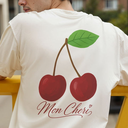 Vintage Cherry T-Shirt Design, Mon Cheri Digital Download, Unisex Coquette Aesthetic Fruit PNG