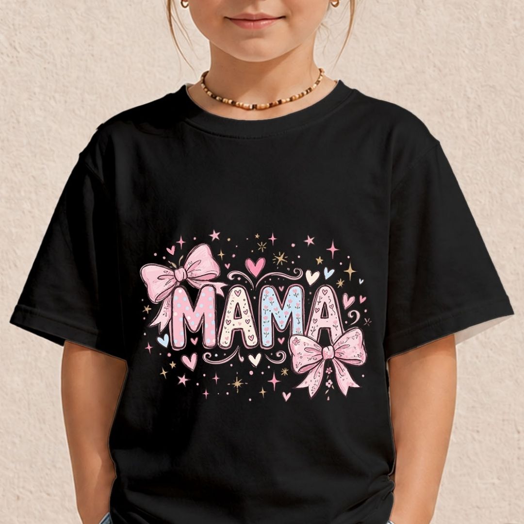 Kid's Black Oversized Graphic T-Shirt with Pink Mama Print