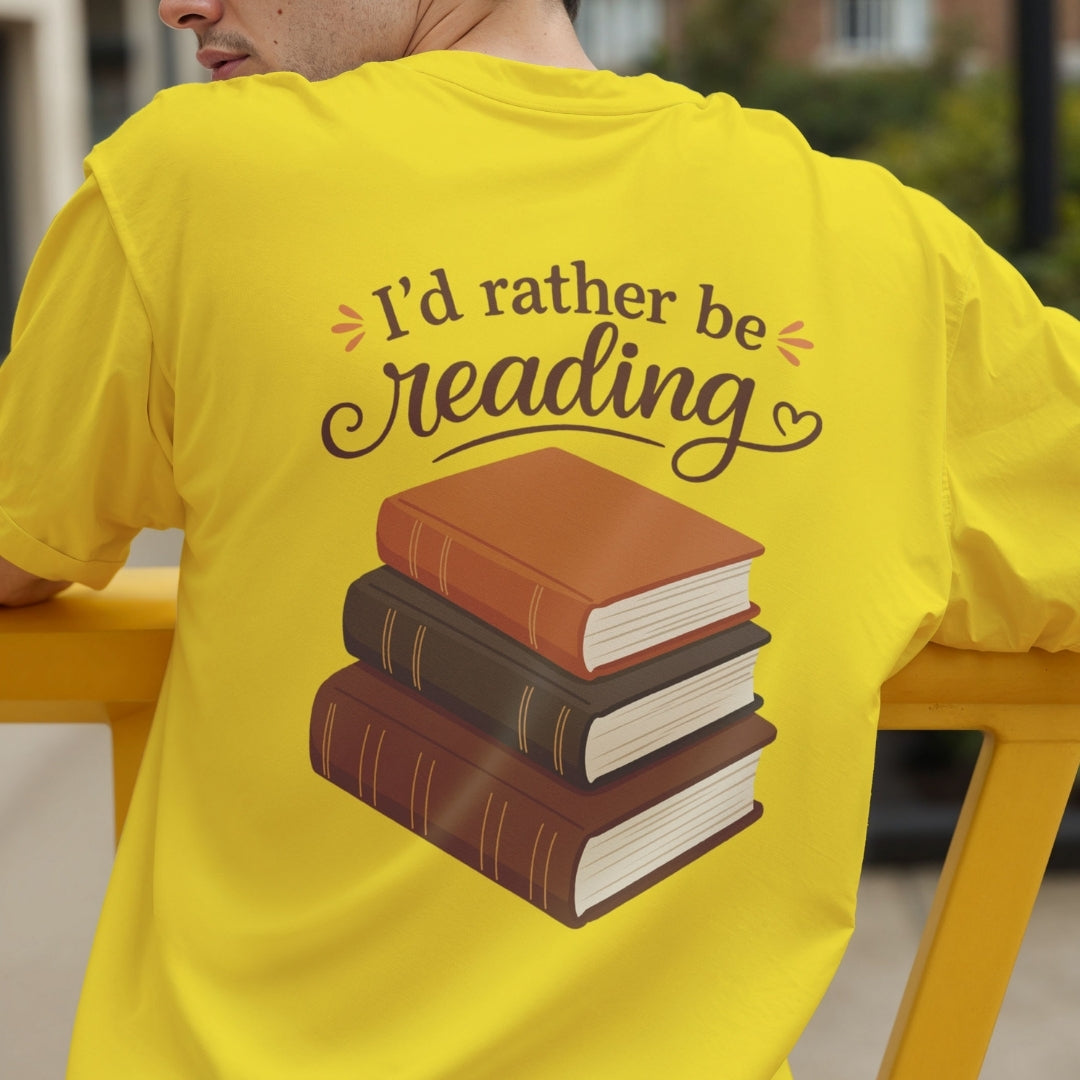 Men's Yellow Graphic T-Shirt with Stack of Books Back Print