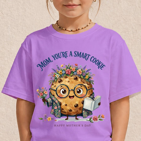 Cute Kids Mother's Day Cookie Shirt, Light Purple Mockup Tee, Mom You're a Smart Cookie Youth Shirt, Family Matching Graphic T-Shirt