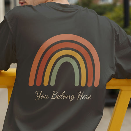 Men's Dark Gray T-Shirt Back Print Rainbow Mockup