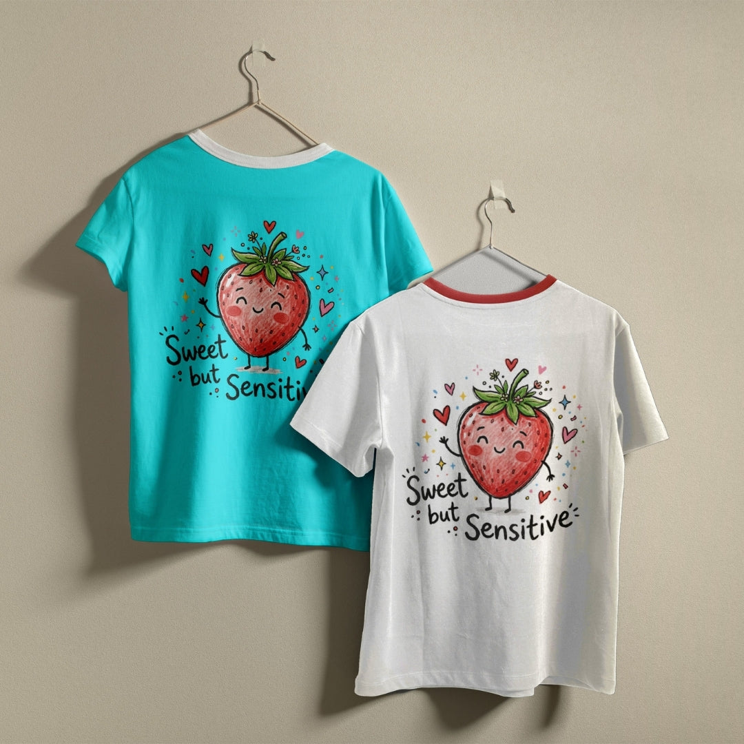 Graphic Ringer T-Shirts on Hangers in Teal and White