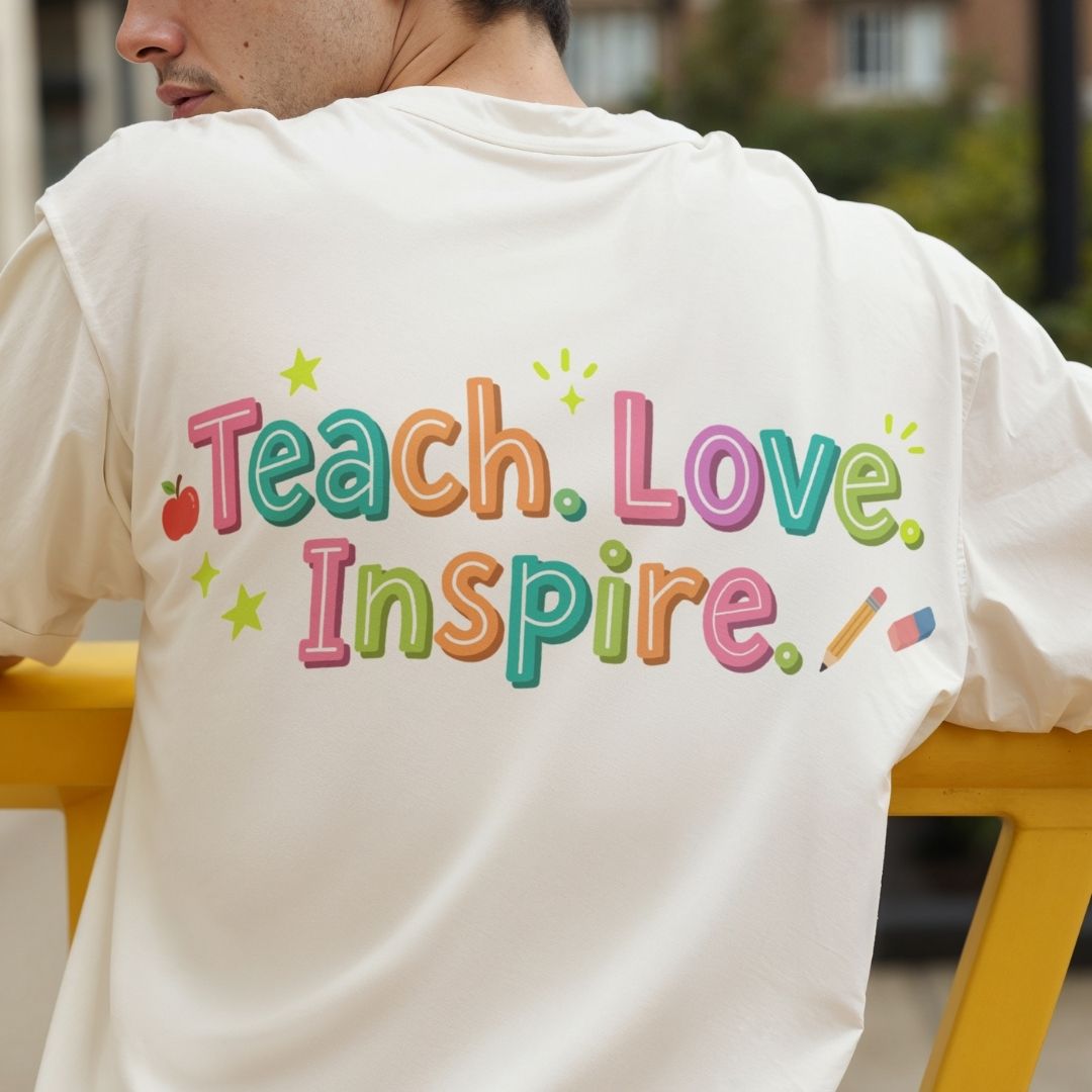 Groovy Teacher T-Shirt Design, Teach Love Inspire Digital Download, Retro Classroom Typography PNG