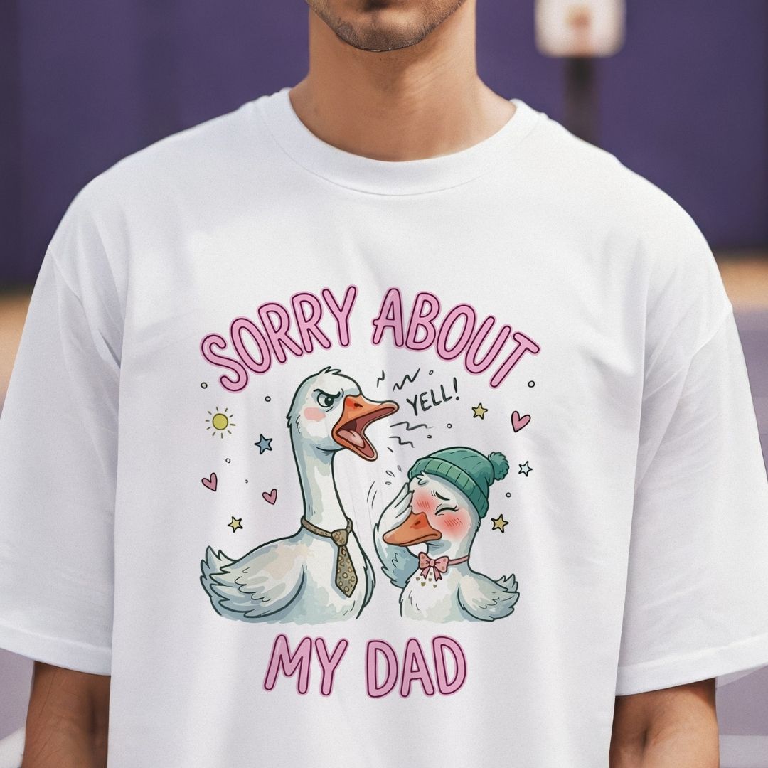 Men's White Oversized T-Shirt with Humorous Duck Print