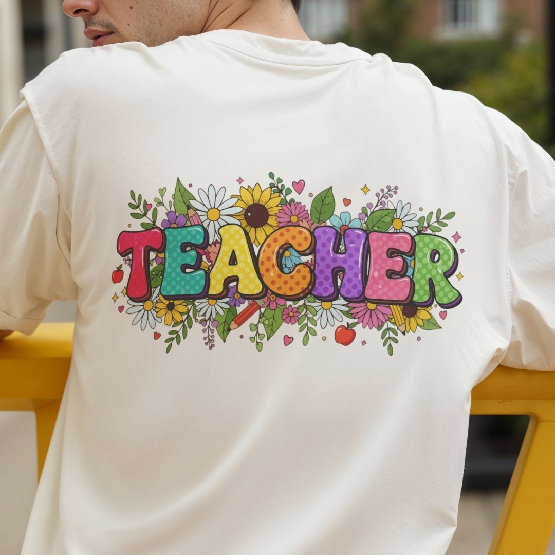Groovy Bubble Letter Teacher PNG, Back to School Graphic, Retro Kindergarten Elementary Teacher Digital Download