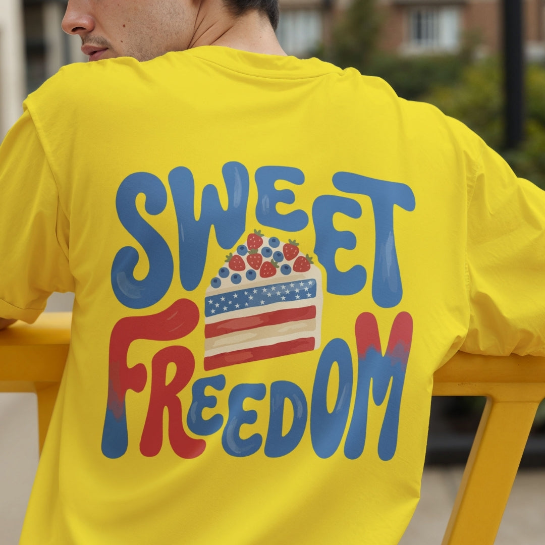 Retro Sweet Freedom PNG | Men's Yellow Patriotic Shirt Back Sublimation