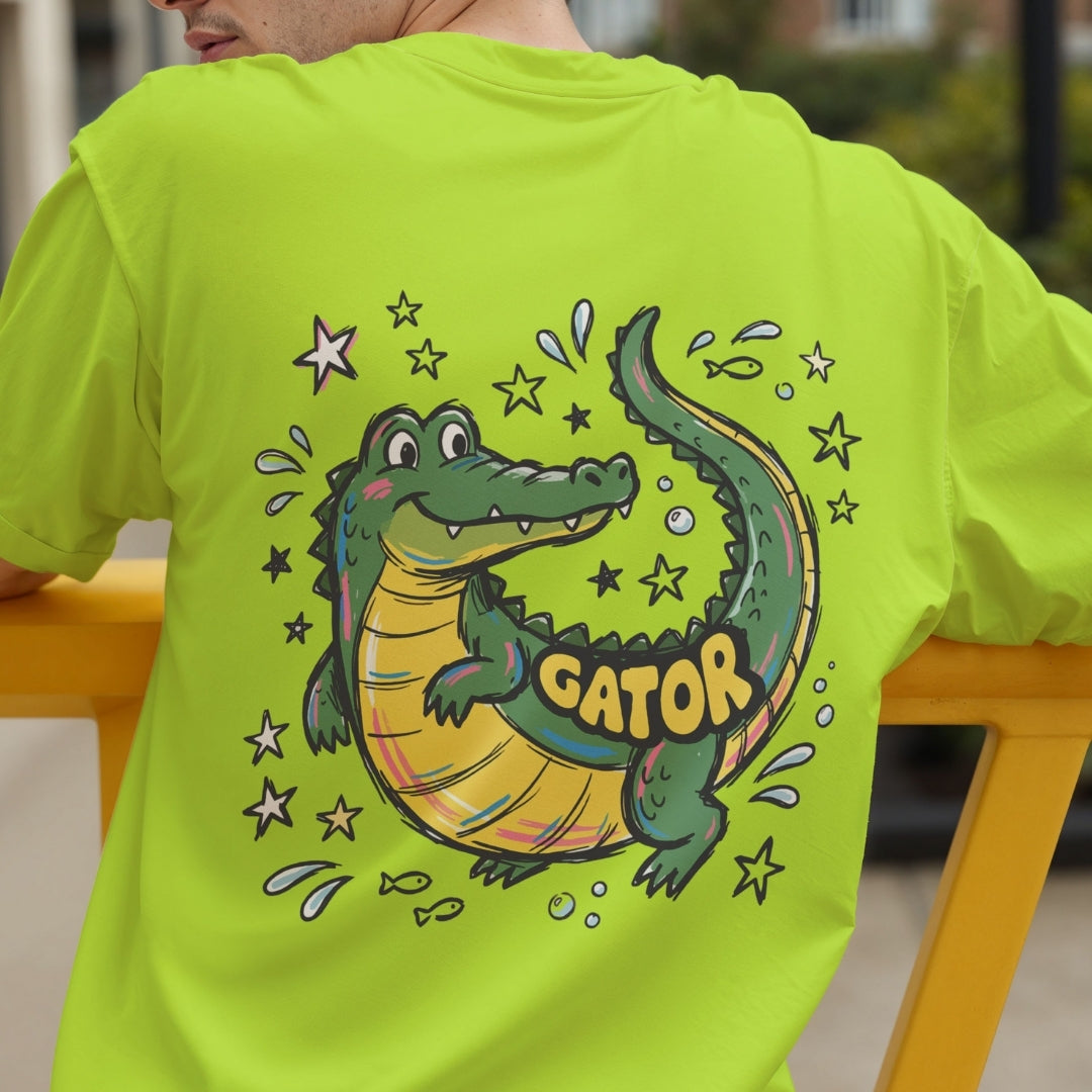 Men's Neon Green T-Shirt Back Print Alligator Mockup