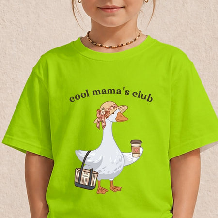 Cute Kids Cool Mama's Club Shirt, Neon Green Mockup Tee, Whimsical Goose and Coffee Toddler Shirt, Family Matching Graphic T-Shirt