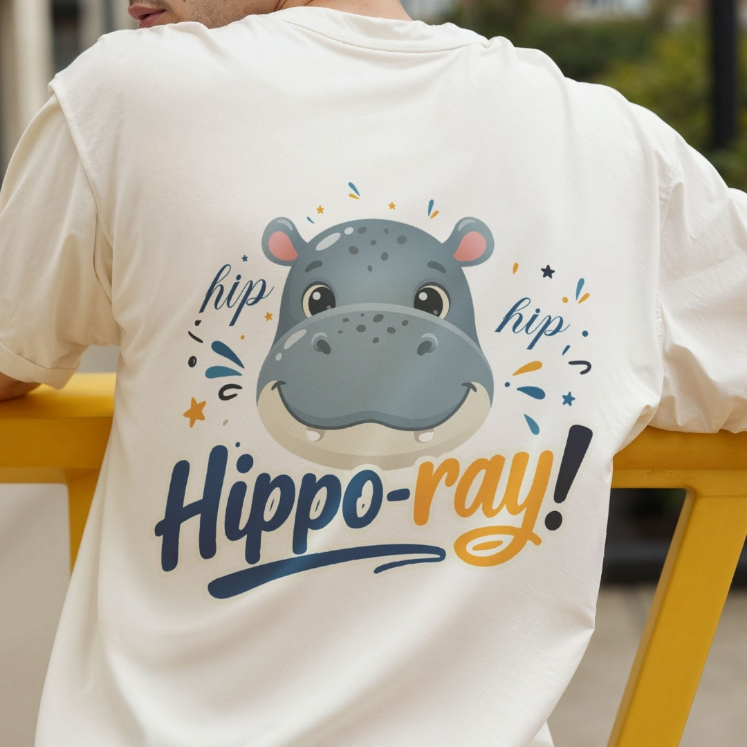 Men's Off-White Oversized T-Shirt with Hippo Back Print Mockup