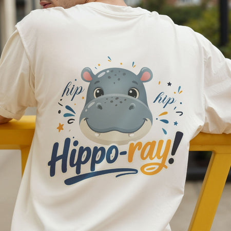 Men's Off-White Oversized T-Shirt with Hippo Back Print Mockup