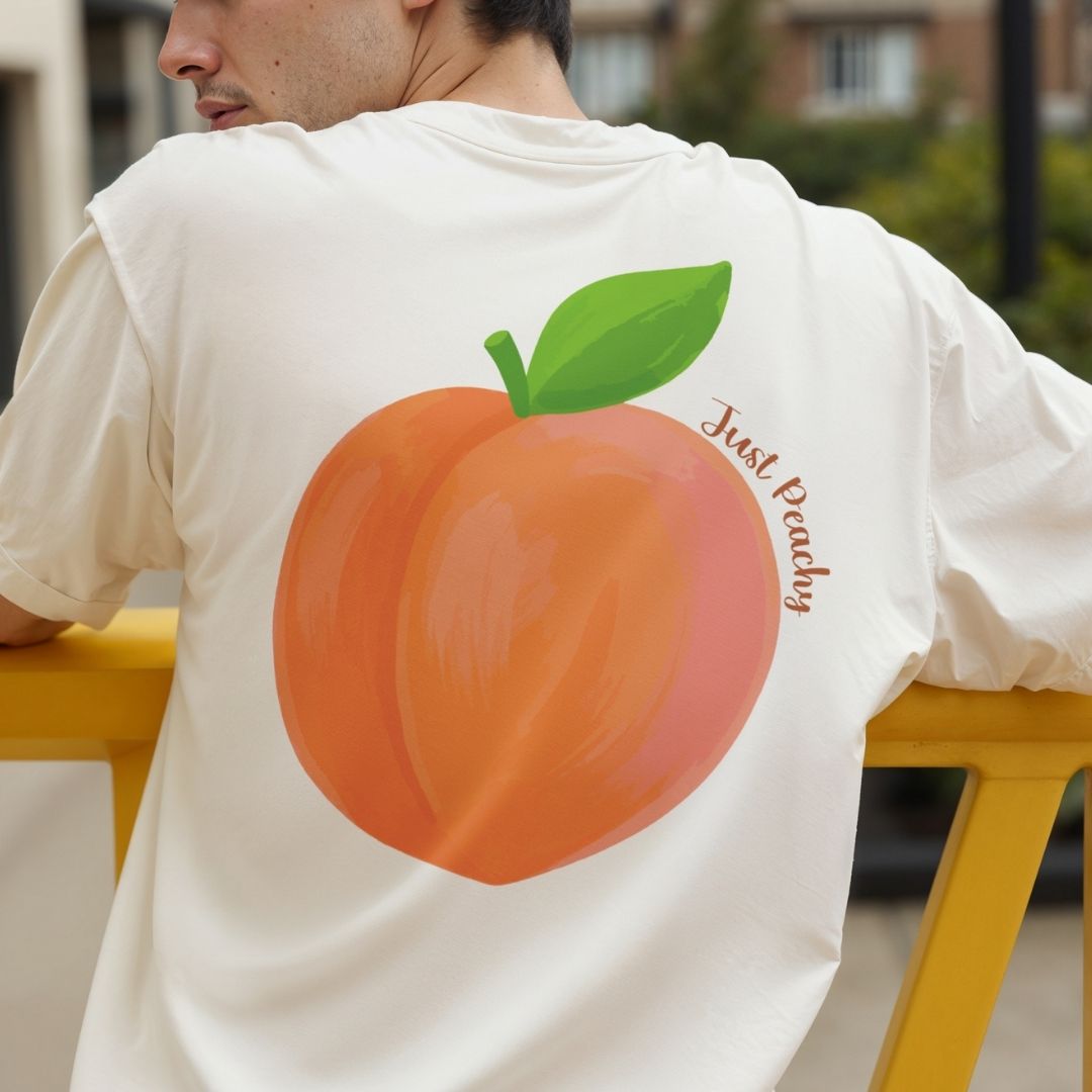 Trendy Just Peachy Shirt Design, Southern Peach Digital Download, Unisex Vintage Fruit Tee PNG