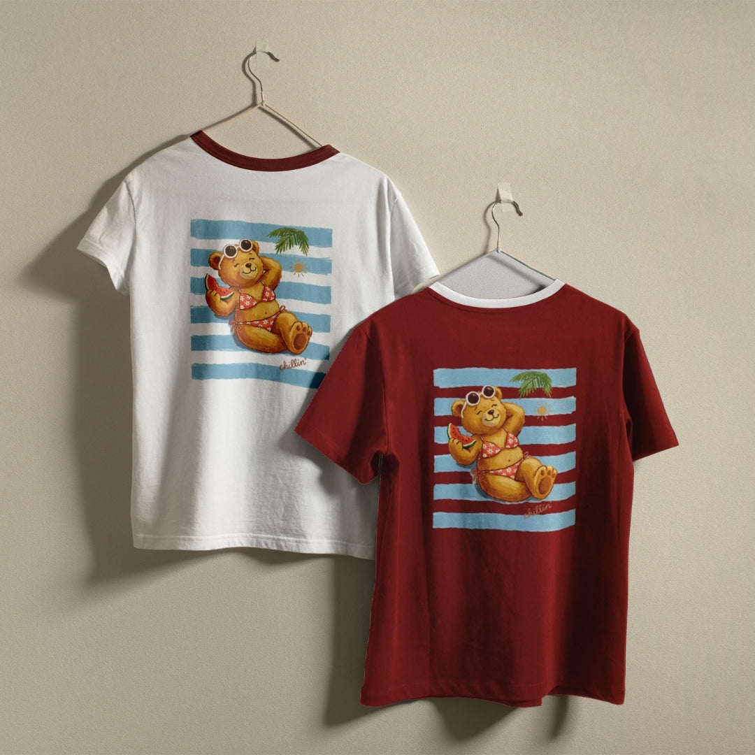 Cute Bikini Bear Summer PNG | Retro Ringer Tee Sublimation Graphic