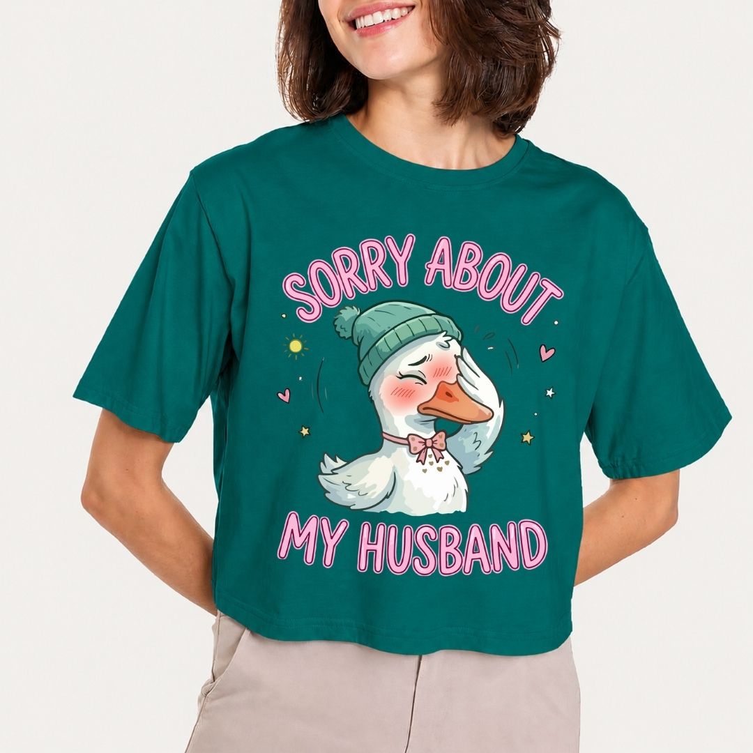 Women's Teal Cropped Graphic T-Shirt with Funny Duck Print
