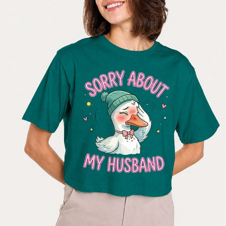 Women's Teal Cropped Graphic T-Shirt with Funny Duck Print