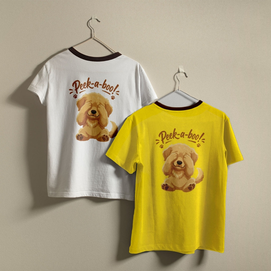 Graphic Ringer T-Shirts on Hangers in White and Yellow