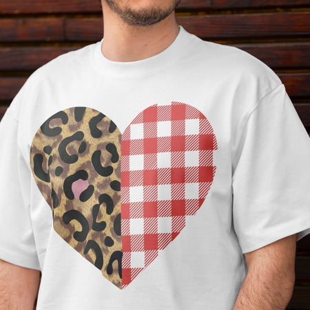 Men's White Graphic T-Shirt with Mixed Pattern Heart Layout