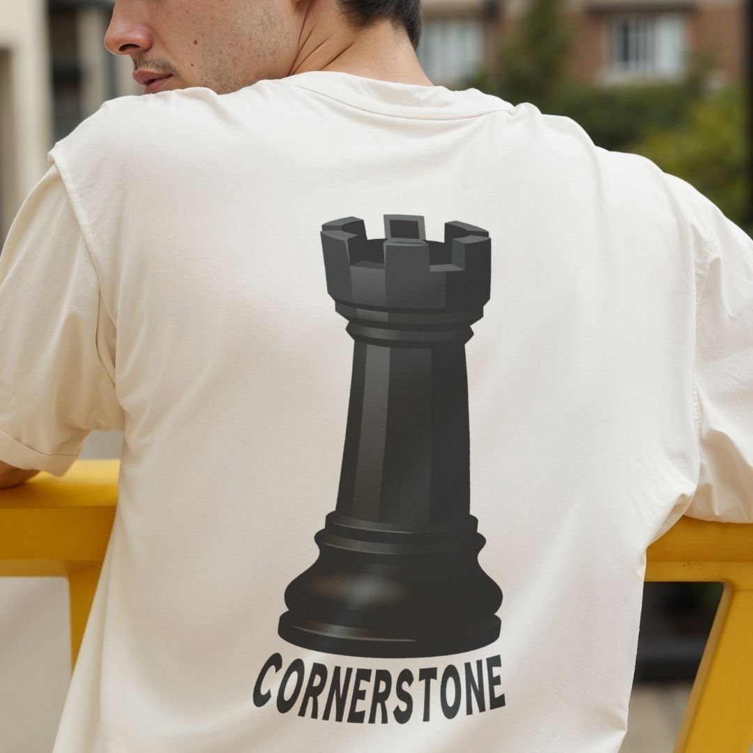 Chess Rook Back Print Shirt, Off White Graphic Tee, Cornerstone Chess Piece Design, Sarcastic Quote Men's Tshirt, Chess Player Gift Idea