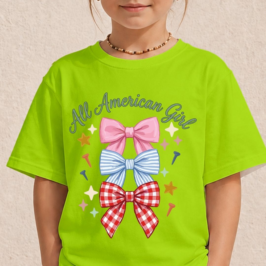 Cute Kids 4th of July SVG, All American Girl Youth Shirt Design, Toddler Patriotic PNG