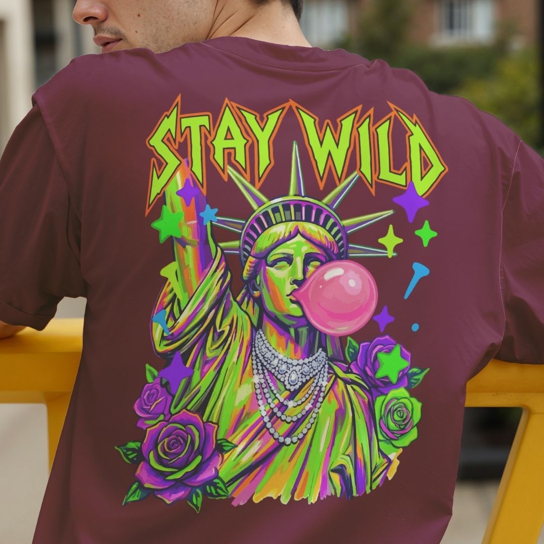 Neon Graffiti Statue of Liberty PNG | Maroon T-Shirt Back Sublimation