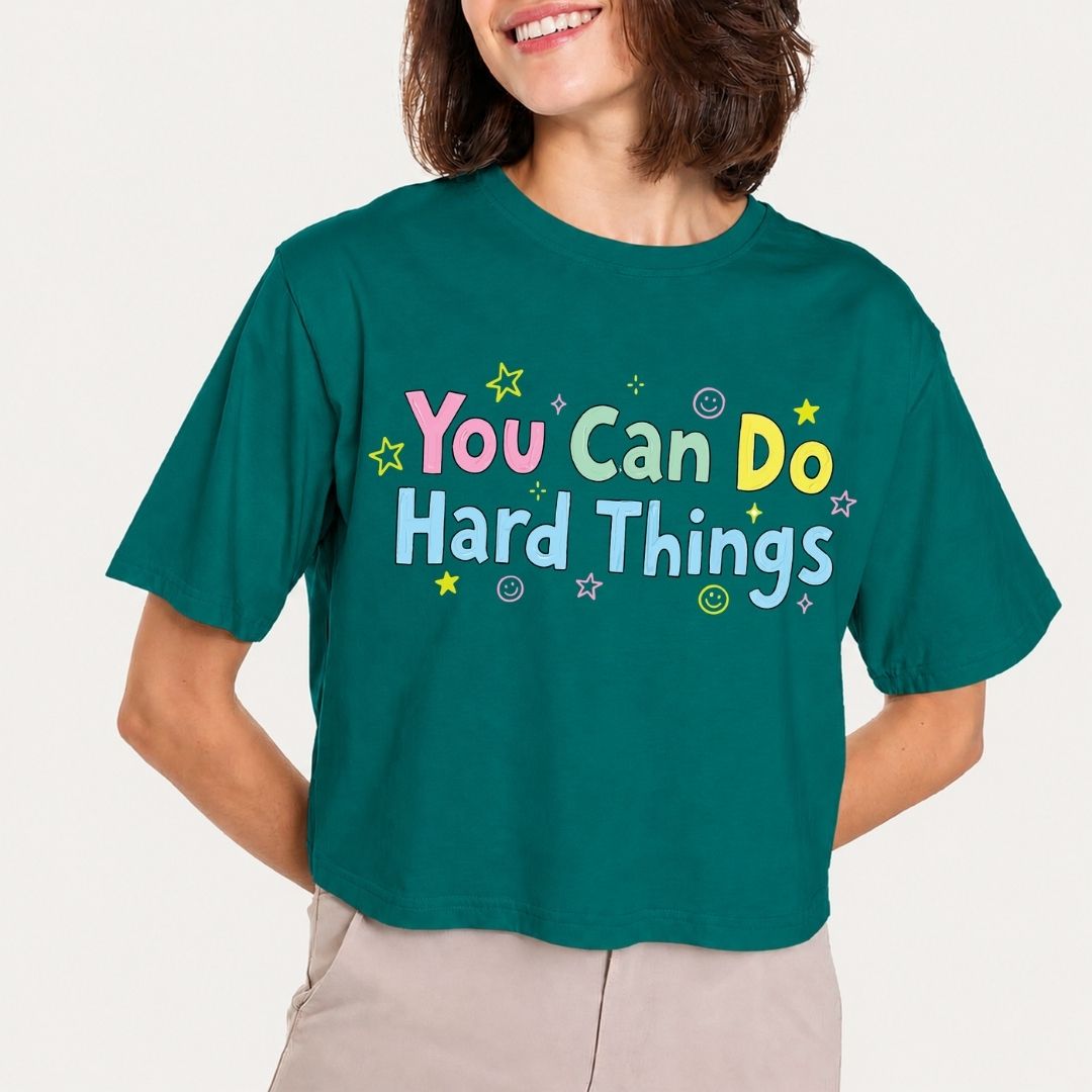 Inspirational Quote T-Shirt Design, You Can Do Hard Things Digital Download, Colorful Retro Typography PNG