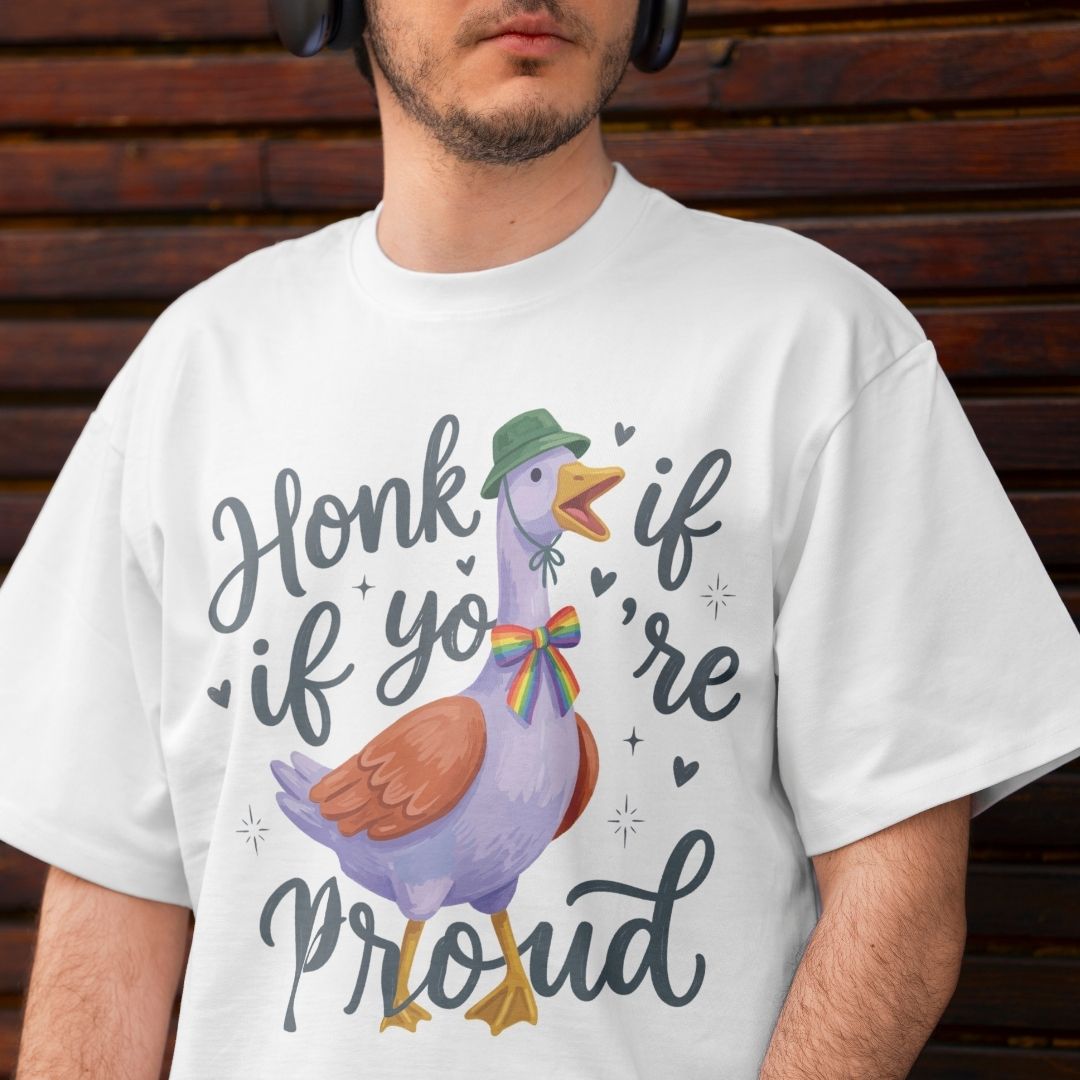 Funny Honk If You're Proud PNG | Men's White LGBTQ Goose Shirt Graphic