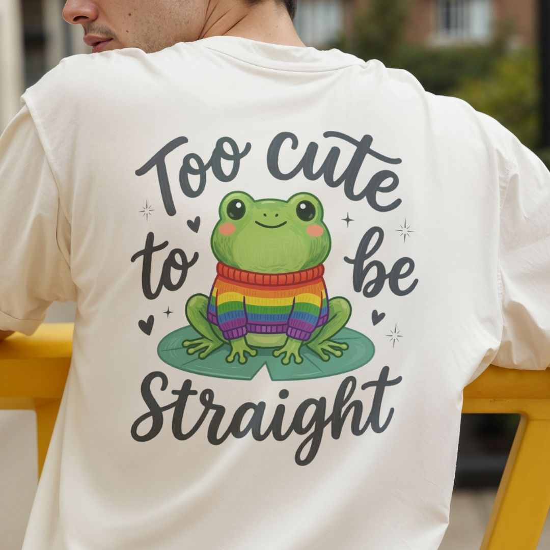 Funny Too Cute To Be Straight PNG | Men's White T-Shirt Back Graphic