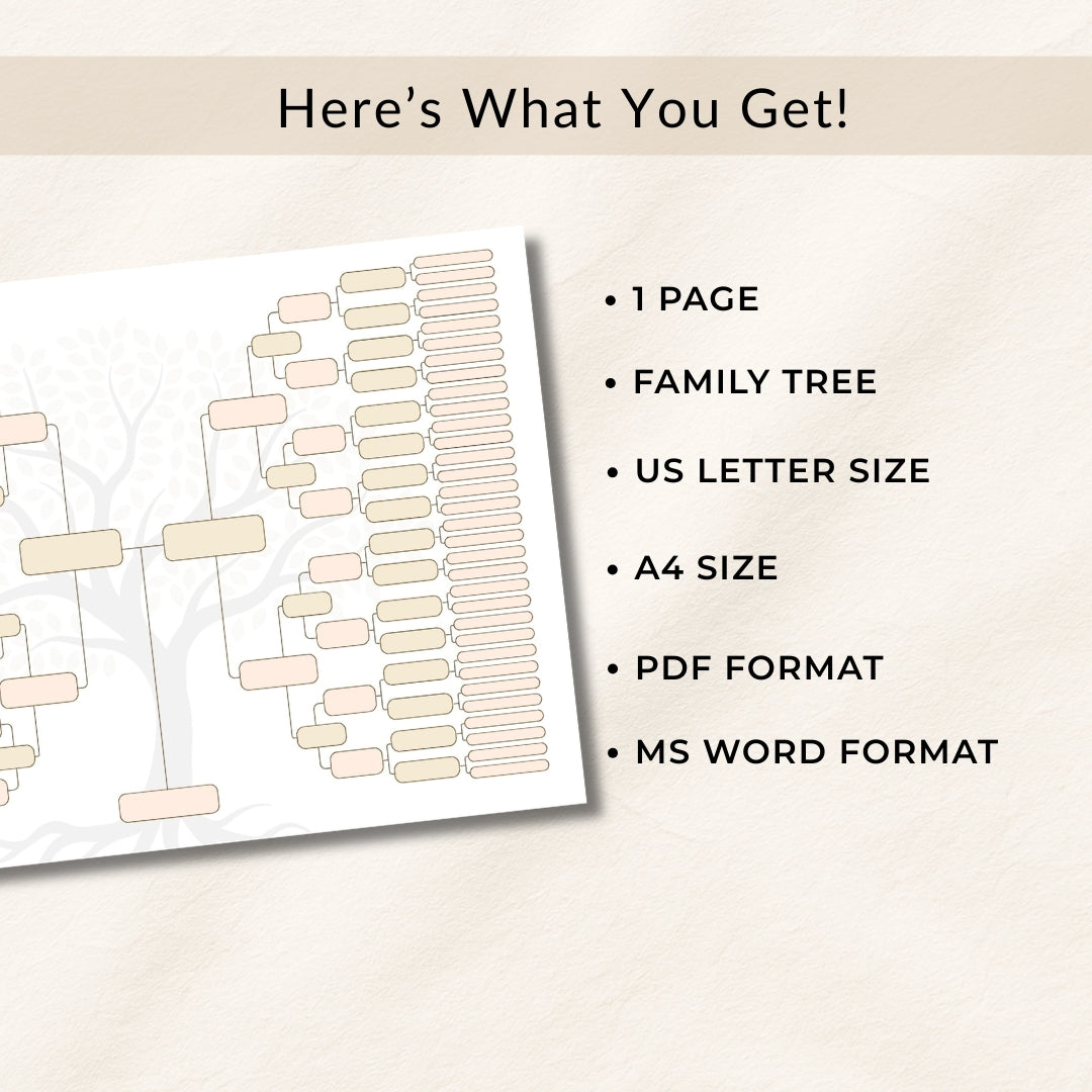 Family tree template with product details on a beige background