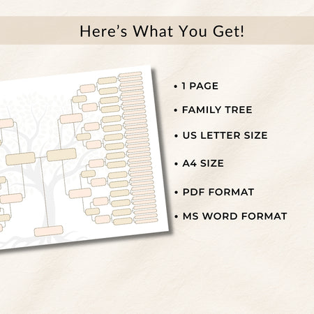 Family tree template with product details on a beige background