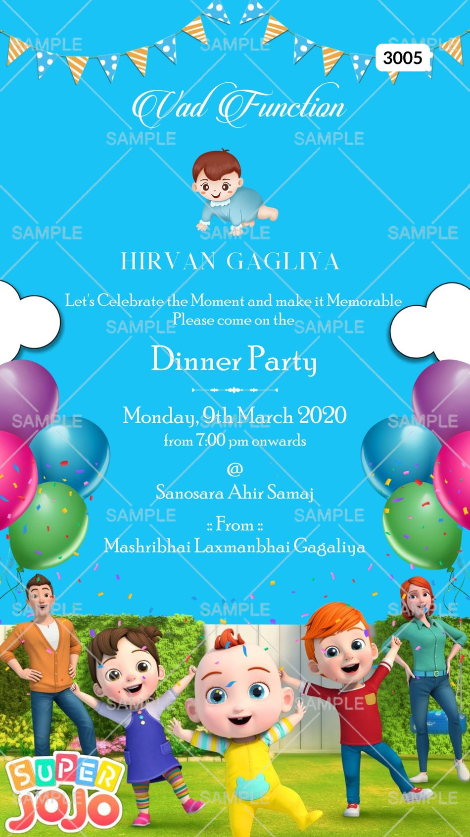 Digital Vad Function Invitation Of Indian family In English Language With Playful Theme Canva Editable Template design no - 3005
