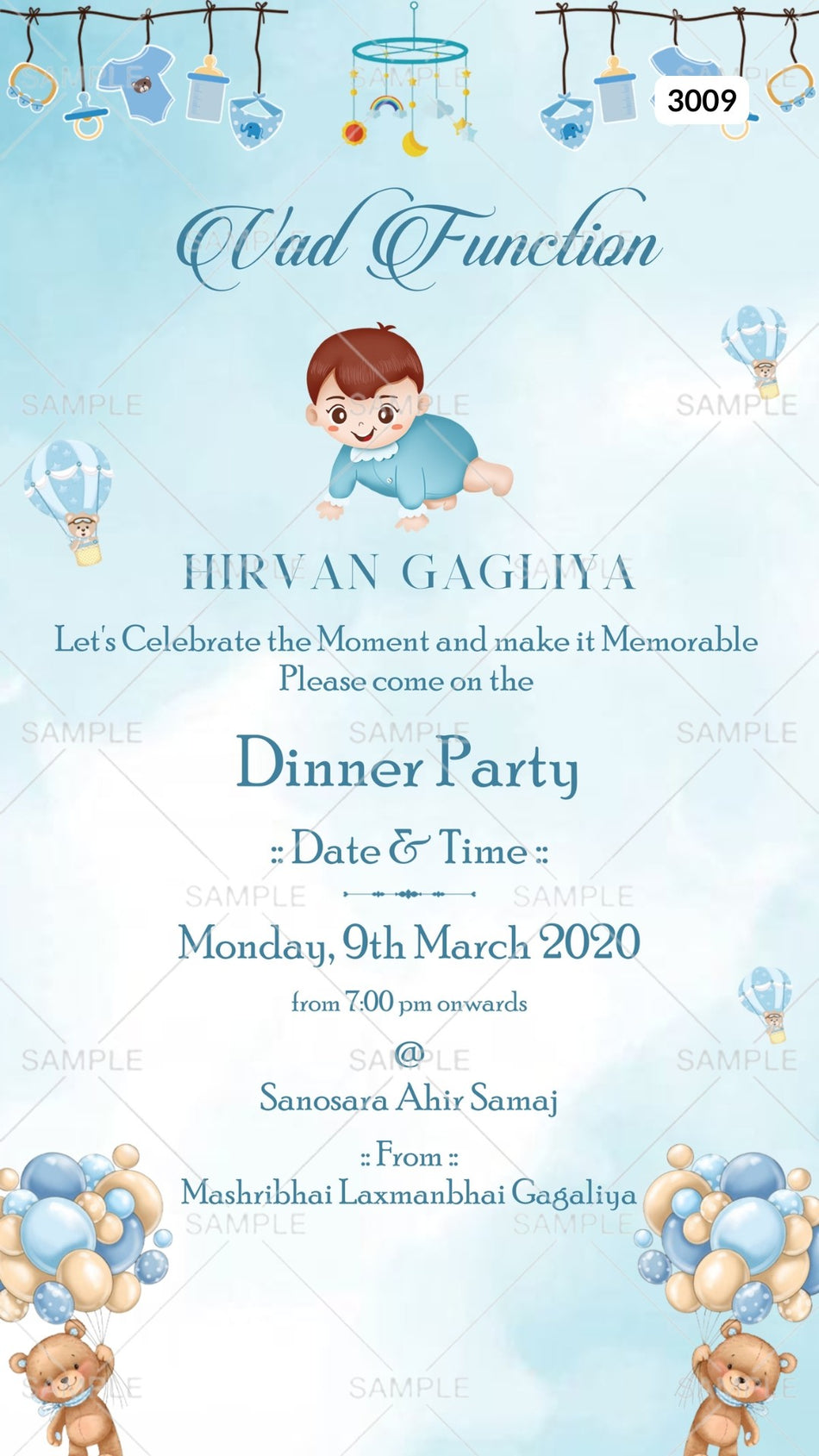 Digital Vad Function Invitation Of Indian family In English Language With Pastel Theme Canva Editable Template  design no - 3009