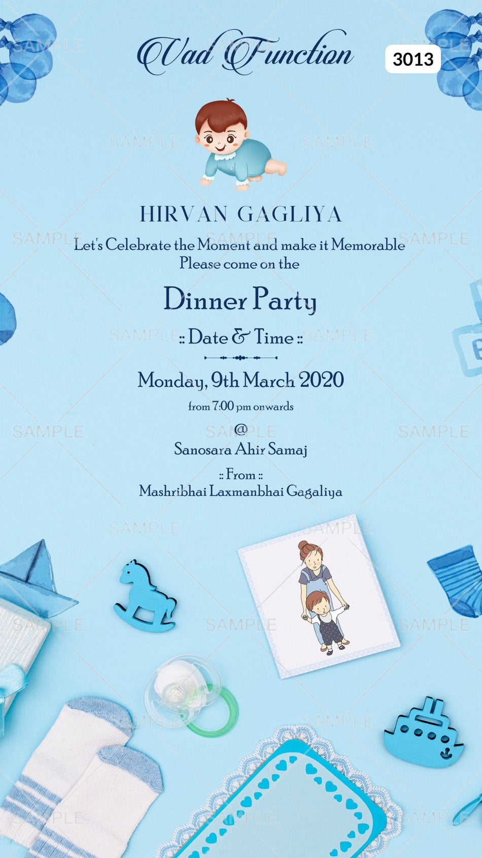 Digital Vad Function Invitation Of Indian Family In English Language With Playful Theme Canva Editable Template design no - 3013