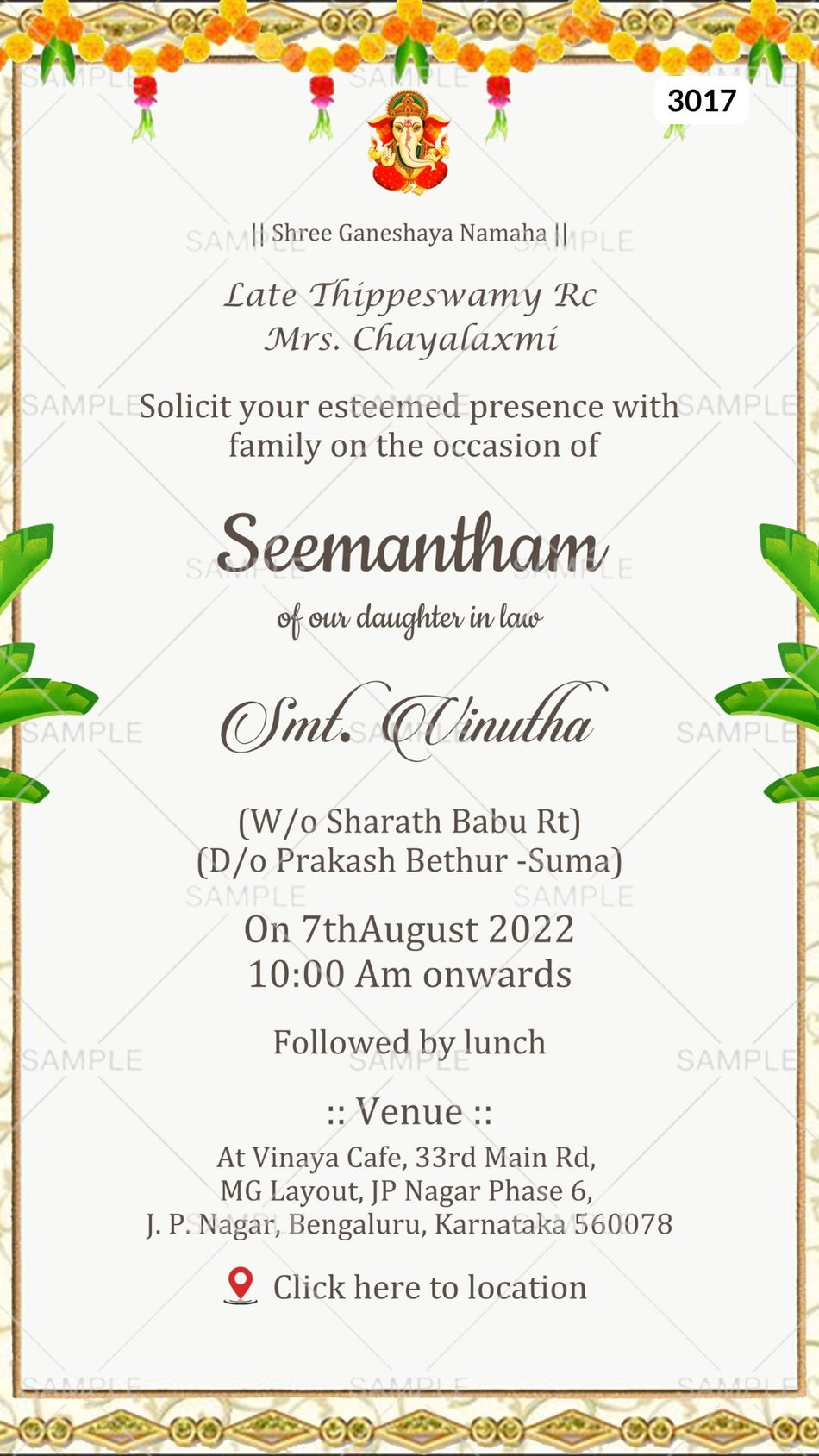 Digital Baby Shower Ceremony Invitation Of South Indian Family In English Language With Indian Traditional Theme Canva Editable Template design no - 3017