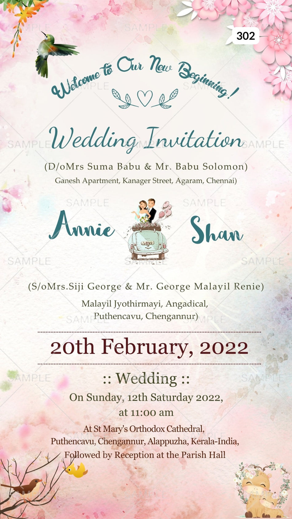 Bible verse Christian wedding ceremony invitation card Canva Editable Template of Catholic church family in english language with Floral theme design 302