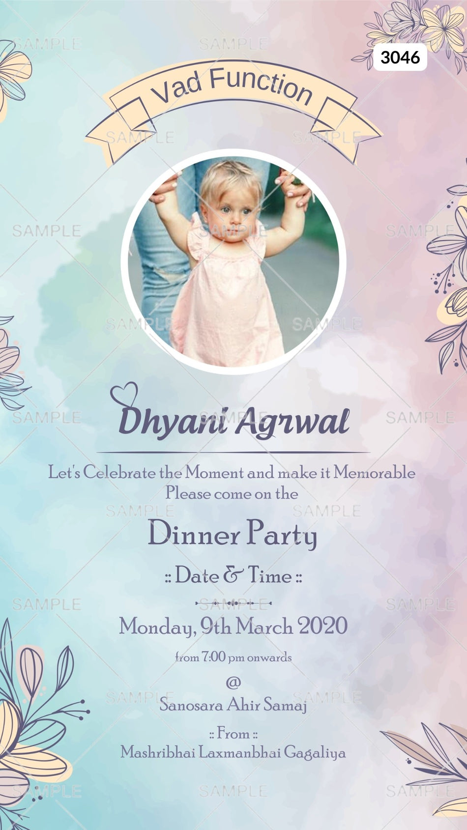 Digital Vad Function Invitation Of Indian Family In English Language With Asthetic Vintage Theme Canva Editable Template Design No. 3046