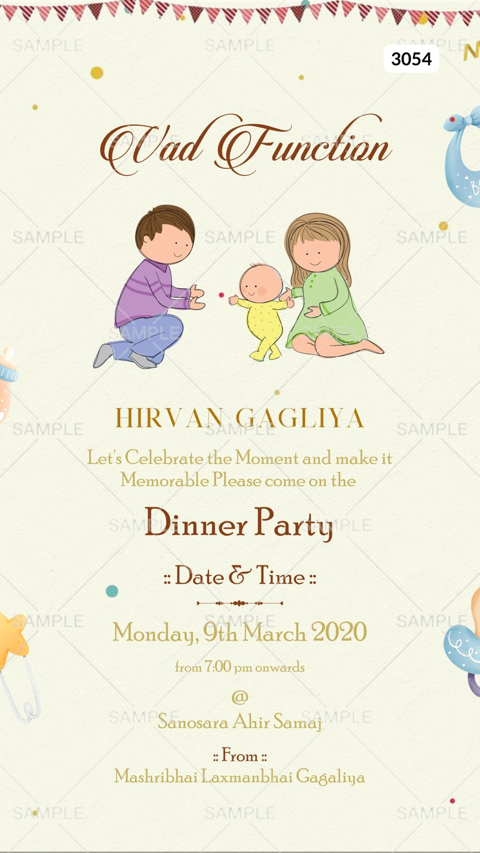 Digital Vad Function Invitation Of Indian Family In English Language With Asthatic Vintage Theme Canva Editable Template Design No. 3054
