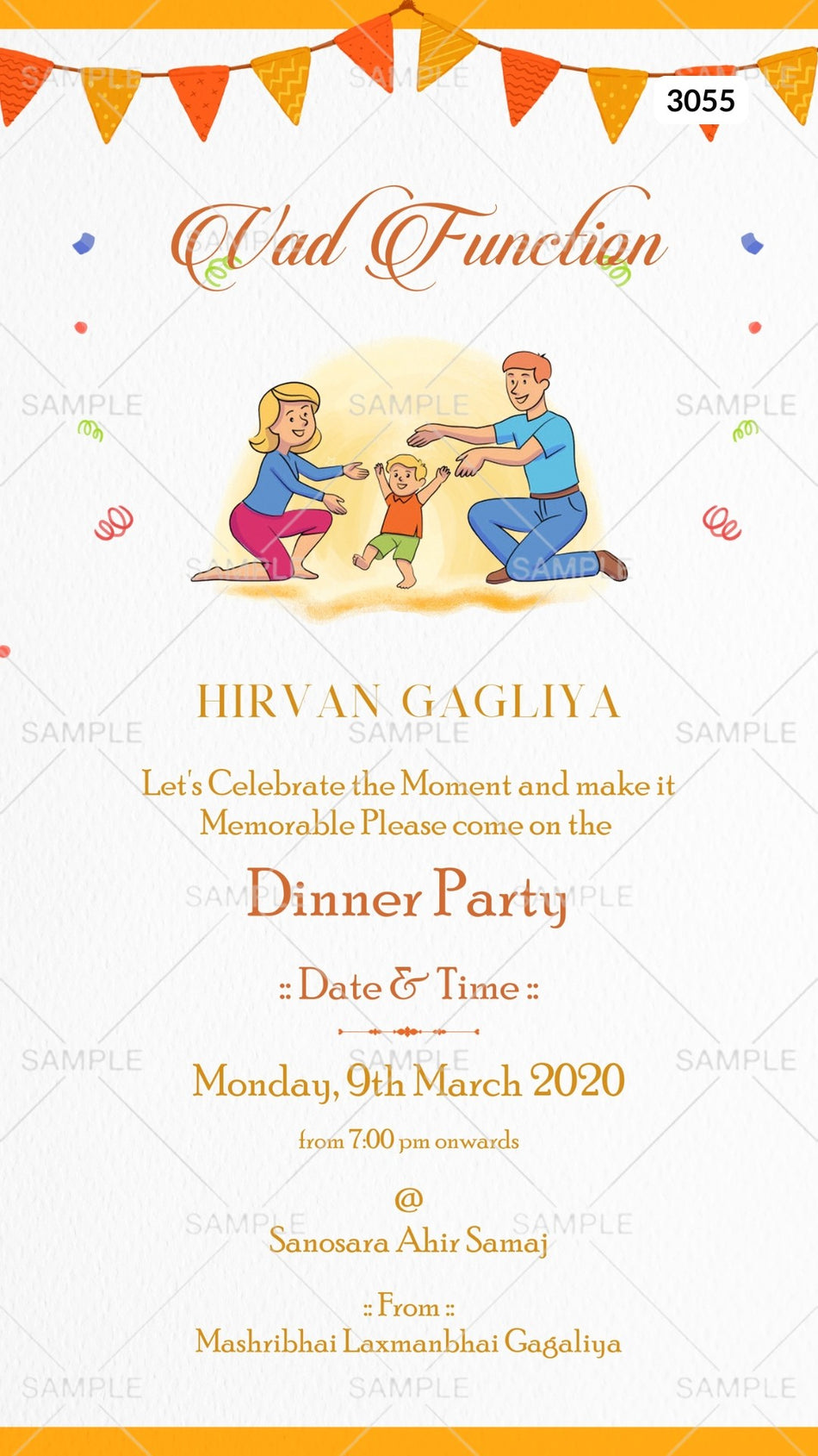 Digital Vad Function Invitation Of Indian Family In English Language With Floral Theme Canva Editable Template Design No. 3055