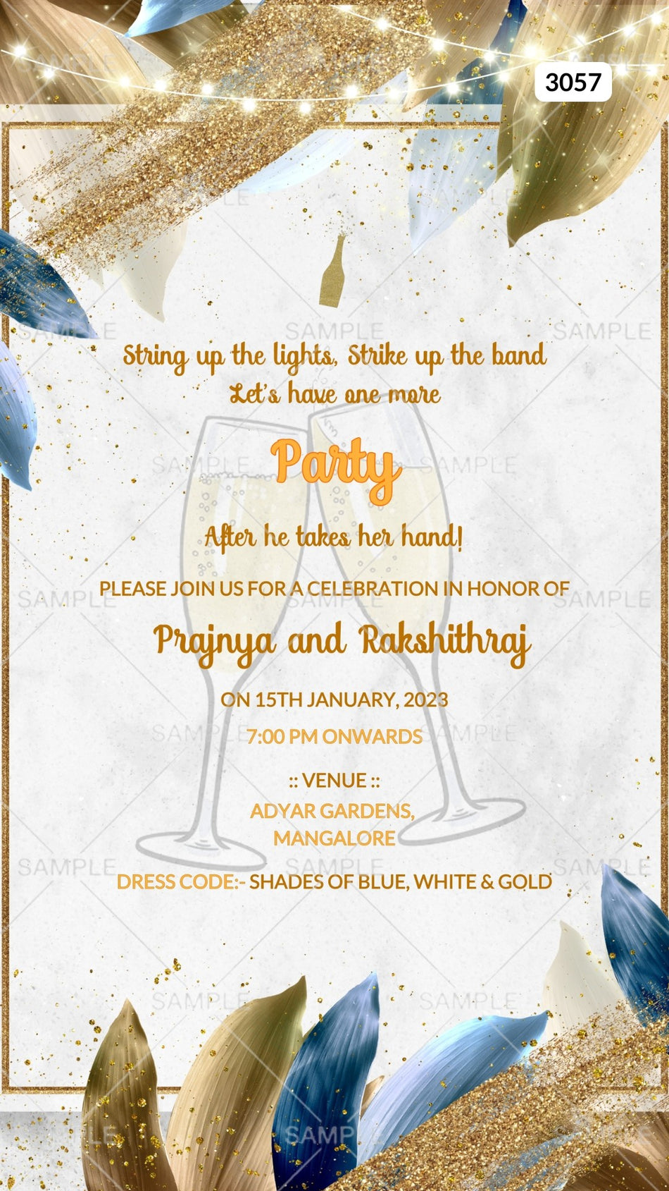 Digital Cocktail Party Invitation of South Indian Family in English Language With Aesthetic Vintage Sparkling Theme Canva Editable Template Design No. 3057
