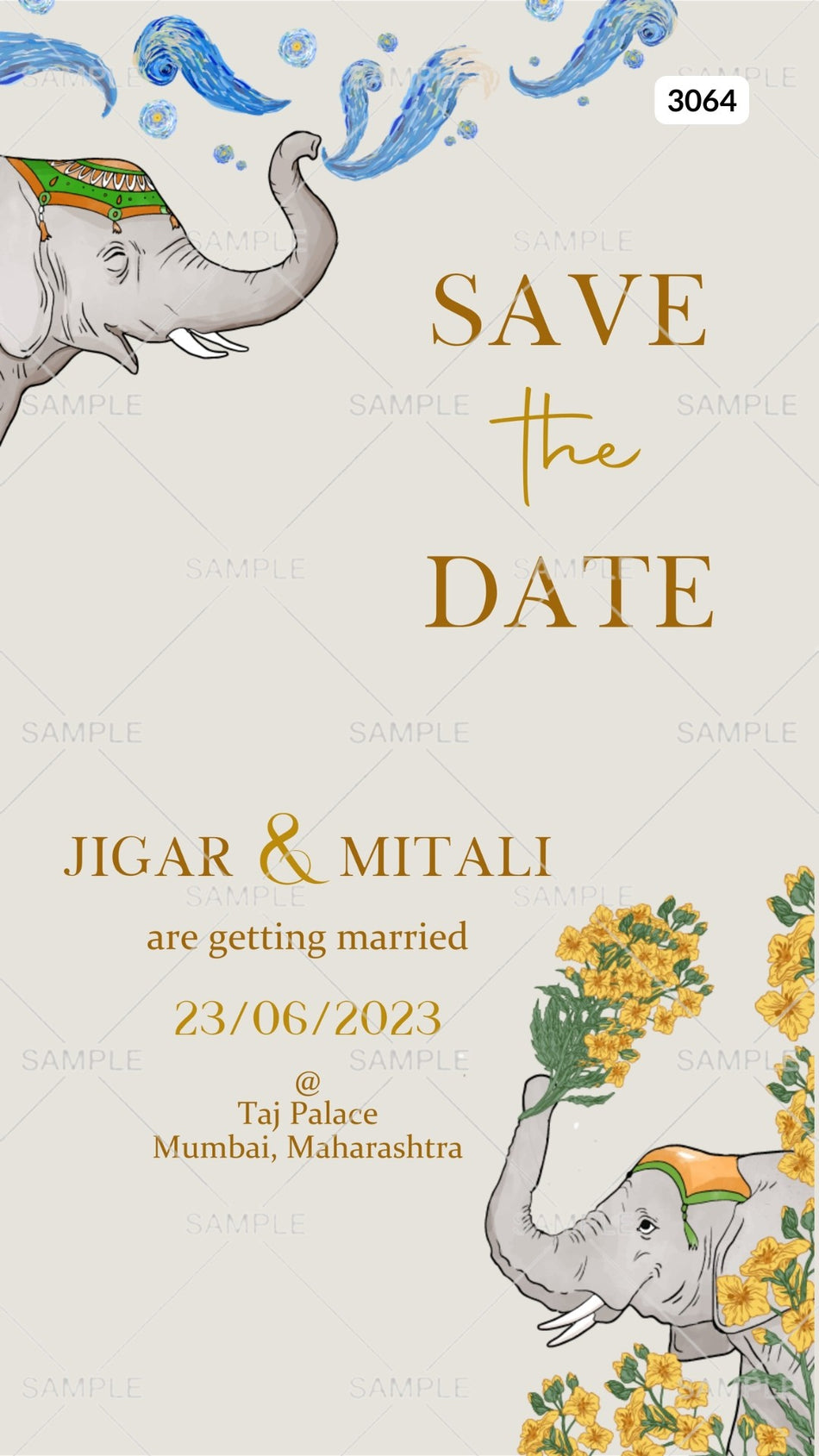 Digital Wedding Ceremony Invitation Of Indian Family In English Language With Vintage Floral Theme Canva Editable Template Design No. 3064