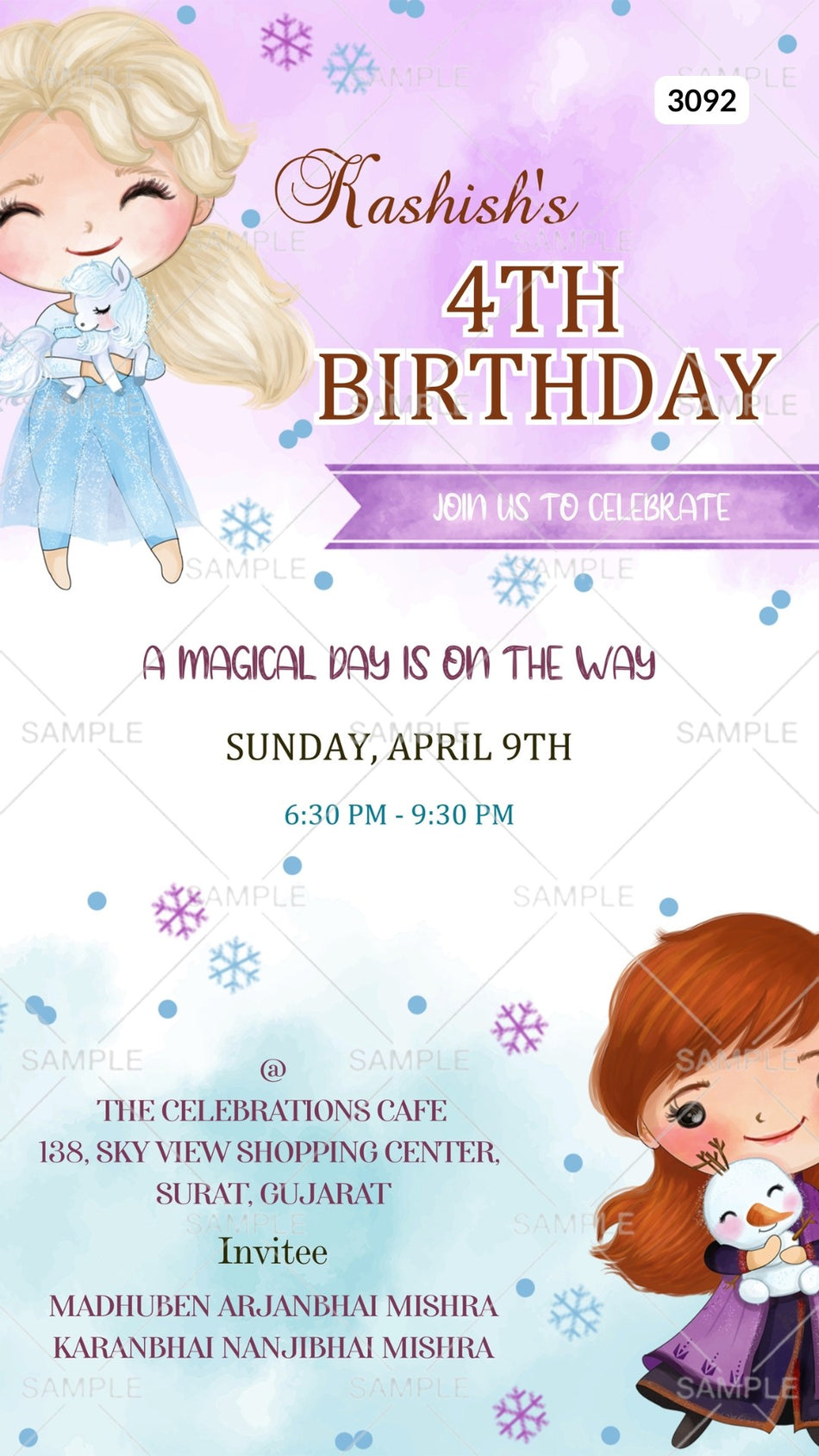 Birthday party invitation card by canva in English language with doll theme Canva Editable Template design 3092