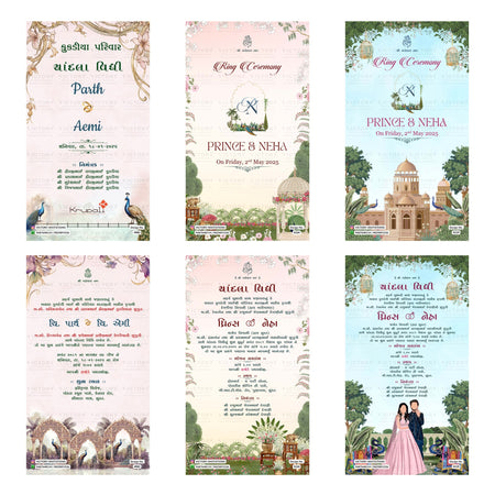 Traditional Gujarati Ring Ceremony and digital invitation card set 3097 featuring , and Chandla Vidhi templates.
