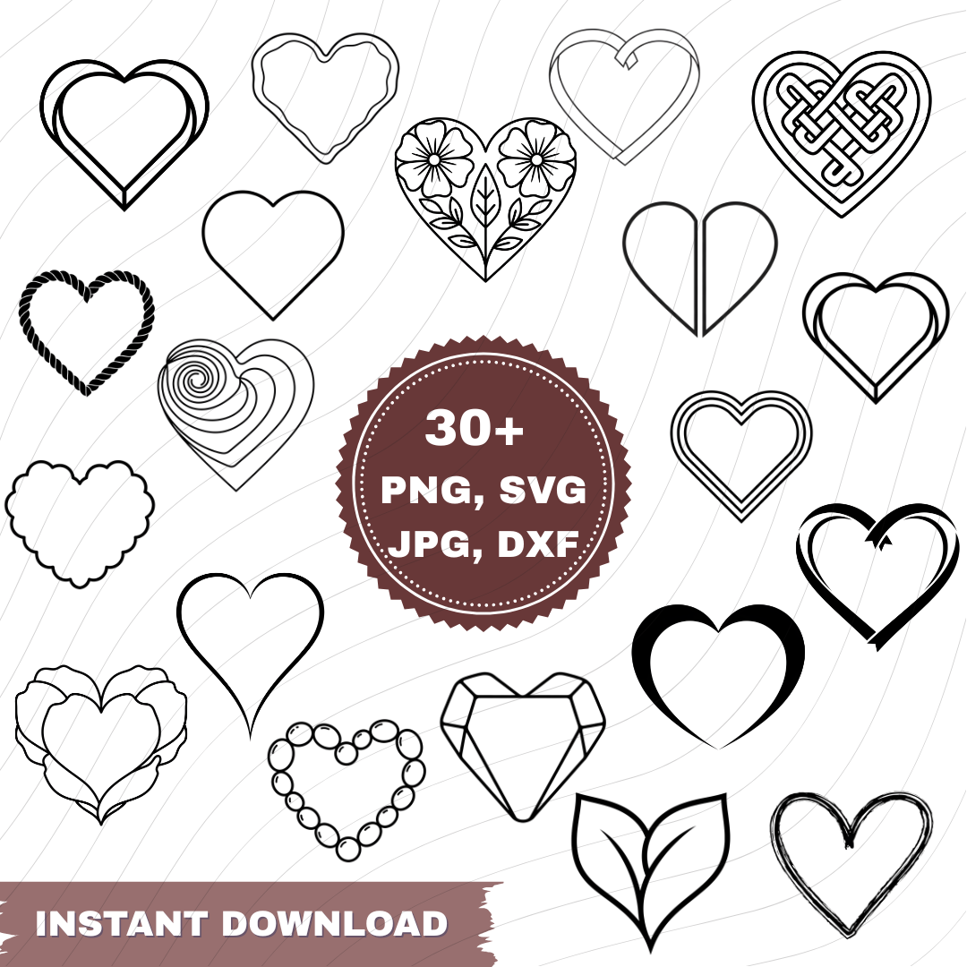 30HeartOutlineBundleSVGDXFPNGJPGCutFiles
