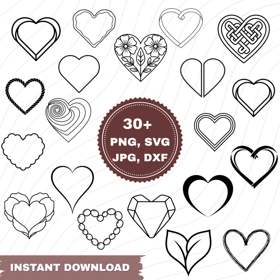 30HeartOutlineBundleSVGDXFPNGJPGCutFiles