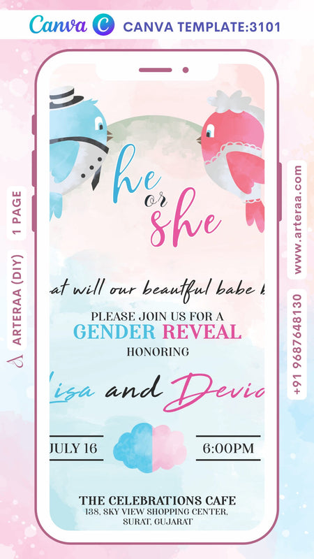 Digital Reveal Party Invitation Of Indian Family In English Language With Classic Theme Canva Editable Template design no - 3101
